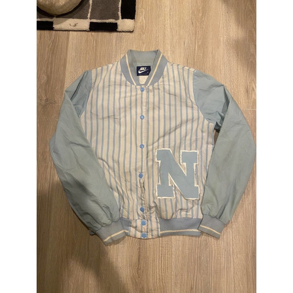 Vintage 80s Nike Blue Tag Sports Jacket Embroidered Blue White Mens Medium RARE